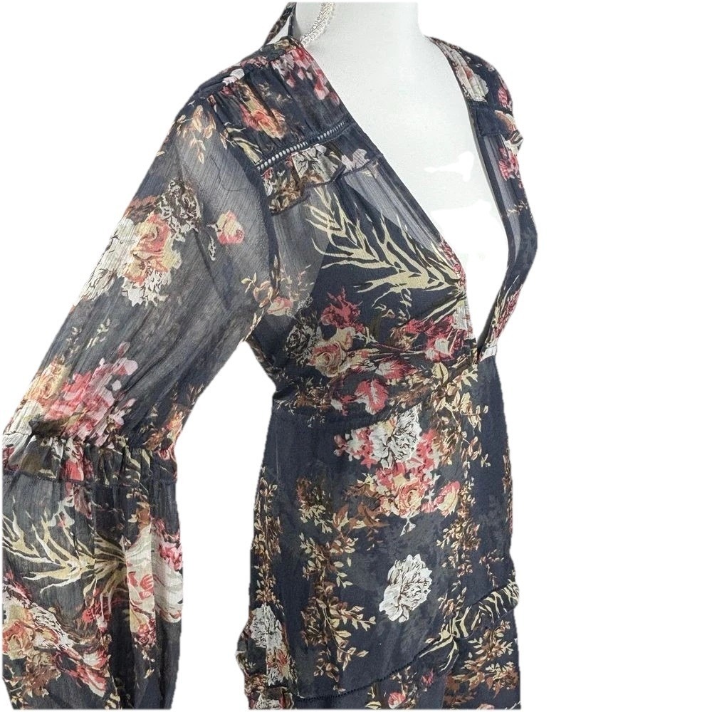 Cottagecore Midi Dress Blue Romantic Chiffon Boho‎ Sheer Fairycore Floral 8 ASOS - Picture 7 of 11